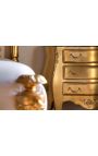Table de nuit (chevet) commode baroque en bois doré avec 3 tiroirs