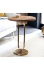 Zijde tafel BENI metalen kleur messing en mango boom hout top