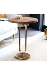 Table d'appoint BENI métal couleur laiton et plateau en bois de manguier