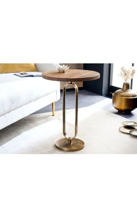 Mesa lateral BENI metal cor bronze e manga árvore madeira topo