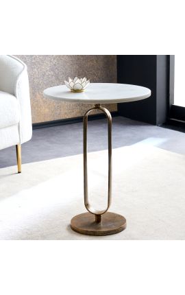 Table d'appoint BENI métal couleur laiton et plateau en marbre blanc