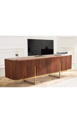 TV-eenheid GABBY in mangohout met matgoud metalen basis - 160 cm