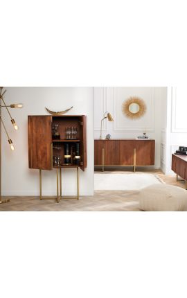 Credenza alta legno di mango GABBY con base dorata - 125 cm