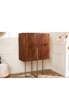 Wysoka szafa GABBY drewno z mango z złotą podstawą - 125 cm