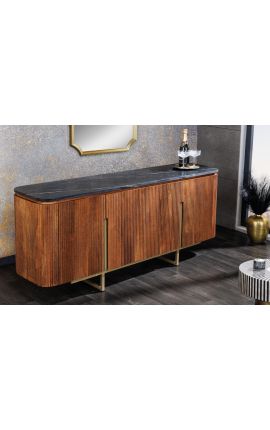 4-deurs GABBY mango dressoir met zwart marmeren blad - 160 cm