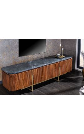 TV-meubel GABBY in mangoboomhout met zwart marmeren blad - 160 cm