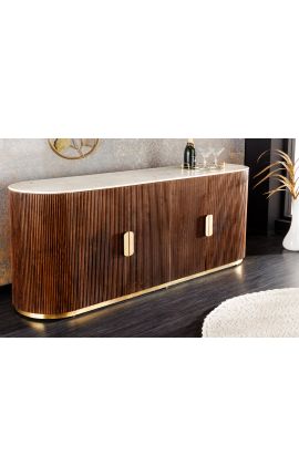 4-deurs GABBY mango kast met wit marmeren top - 180 cm