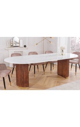 Matbord 240 cm GABBY oval i mango trä trä och vit marmor topp
