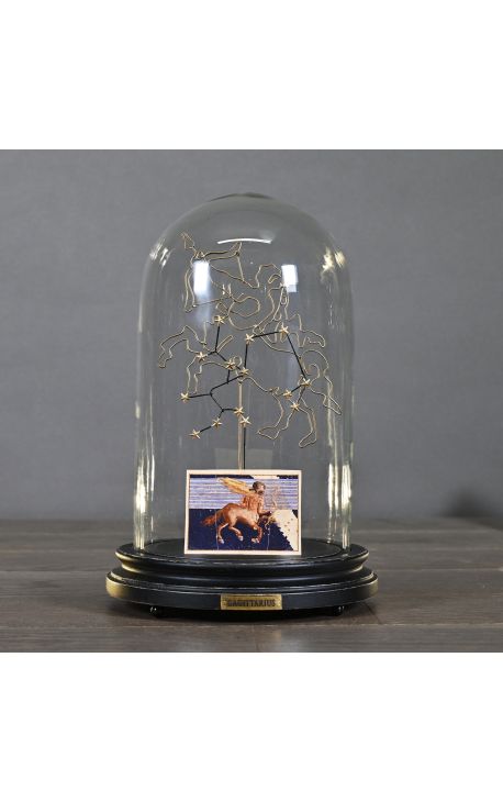 Globe au Zodiaque (Sagittaire) en verre sur support en bois