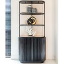 Black HENRY shelf cabinet in metal, wood and shelves in travertine