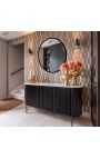 Credenza HENRY in legno nero e top en travertin beige