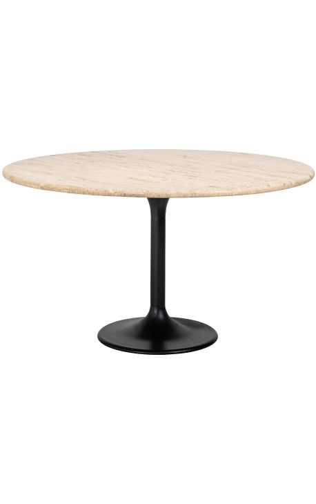 Mesa redonda HENRY en metal negro y top beige travertine - 140 cm