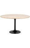 Mesa de jantar redonda HENRY em metal preto e top travertine bege - 140 cm