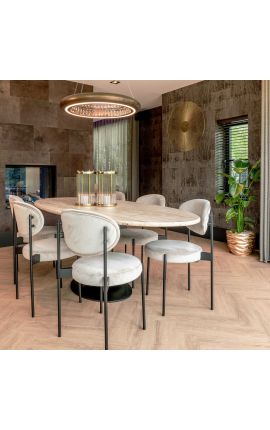 Tavolo da pranzo ovale HENRY in metallo nero e travertino beige - 230 cm