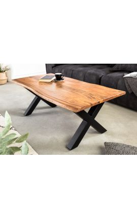 Gerija akāciju kafijas galdiņš ar melnu metāla bāzi - 120 cm - 25 mm