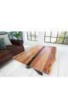 Table basse en acacia BRAZY avec piètement en métal noir - 100 cm - 38mm