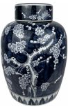 Pot cylindrique Arbre de vie en céramique bleu émaillé - Taille L