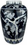 Cylindrical pot Tree of life made of enamelled blue ceramic - Size XL