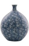 Grand vase rond Bleu Floral en céramique bleu émaillé
