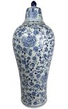 Gran olla cilíndrica Nuevo emperador en cerámica azul esmaltada