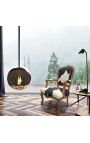 Baroque armchair of Louis XV style with real black and white cowhide and raw wood