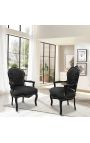 Baroque armchair of Louis XV style black velvet fabric and glossy black wood