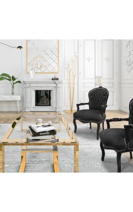Poltrona Luigi XV in stile barocco velluto nero e legno nero