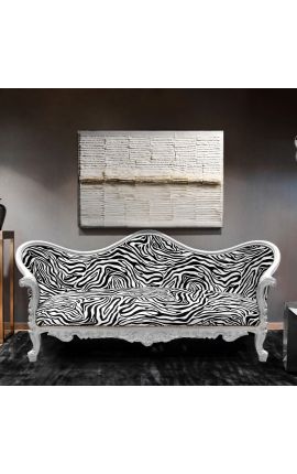 Μπαρόκ Sofa Napoléon III Ζέμπρα εκτυπωμένο υλικό και ασημένιο ξύλο