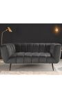 LETO 2-Sitzer-Sofa in dunkelgrauem Samt mit schwarzen Beinen
