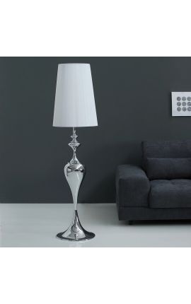 Lampada da terra barocca 160 cm metallo argenteo con ombrello bianco