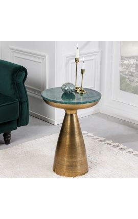 Tavola laterale "DIABOLO" 40 cm top marmo verde e metallo oro