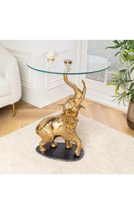 Tavolino "ELEPHANT" in alluminio dorato e base in marmo nero