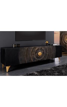 Armadio televisivo CERCLE nero e dorato a Manguier con schemi circolari in 3D
