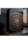 Zwart en goud CERCLE barkast in mango hout met cirkels patroon in 3d