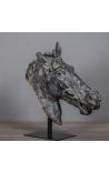 Socha Hlava Selene Horse čierne na čiernom kovovom stojane