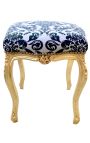 Repose-pied baroque tissu motifs floraux noir et bois doré