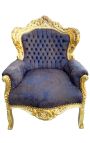 Grande poltrona stile barocco tessuto camoscio cioccolato e legno d'oro