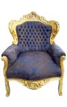 Grand fauteuil de style Baroque tissu chocolat et bois doré