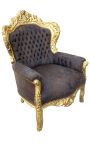 Grande poltrona stile barocco tessuto camoscio cioccolato e legno d'oro