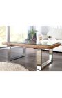 Tavolino in teak riciclato con base in acciaio inossidabile