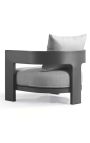 Grand fauteuil "Aruba" tissu gris clair et aluminium gris anthracite