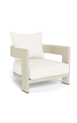 Poltrona grande "Aruba" in tessuto bianco e alluminio color avorio