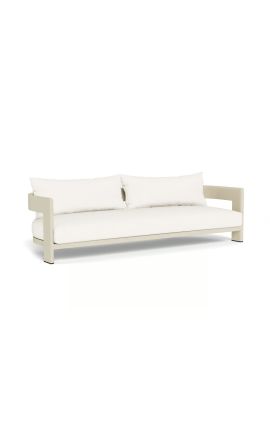 Soffa med 3 platser "Aruban" vit tyg och aluminium i elfenbenfärg - 239 cm