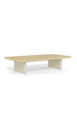 Kaffebord "Aruban" av elfenbenaluminium med topp beige travertin- 160 cm