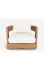 Poltrona girevole grande "Aruba" teak solido e tessuto bianco
