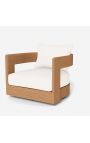 Poltrona girevole grande "Aruba" teak solido e tessuto bianco