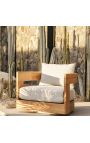Poltrona girevole grande "Aruba" teak solido e tessuto bianco