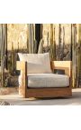 Poltrona girevole grande "Aruba" teak solido e tessuto bianco