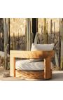 Poltrona girevole grande "Aruba" teak solido e tessuto bianco