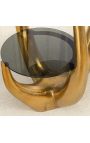 Mesa lateral "Mão" de alumínio dourado e tampos de vidro fumado